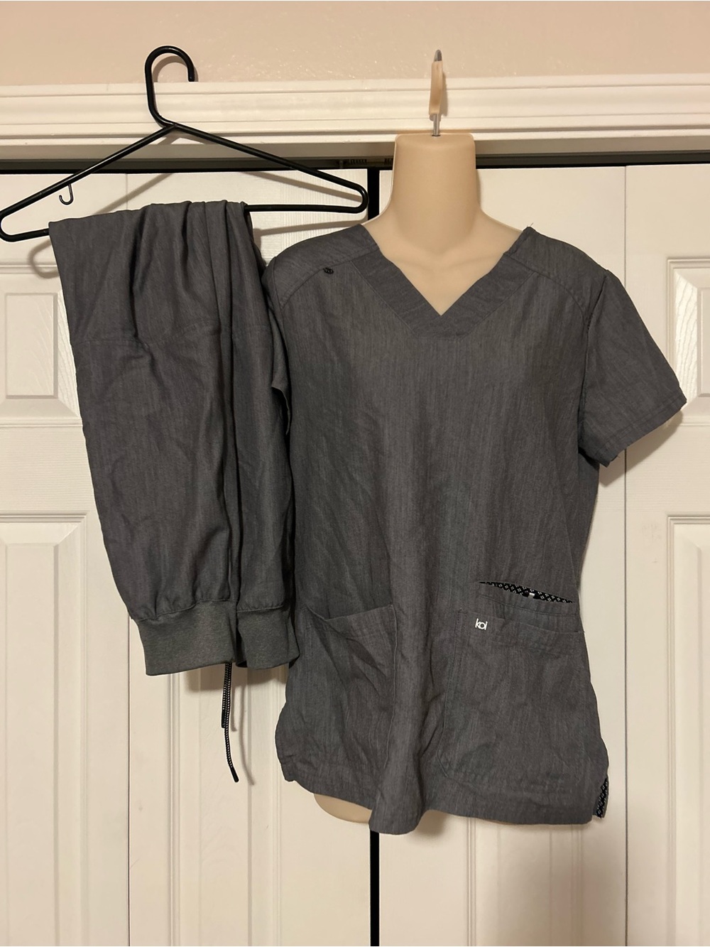 koi Charcoal Gray V-Neck Scrub Set